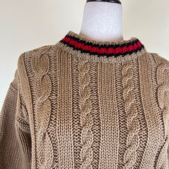 Vintage Atkinson Cable Knit Sweater Crew Neck Tan… - image 2