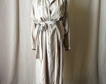 Vintage I. Magnin Silk Dress Italy Beige Oversized Tie Waist Size L