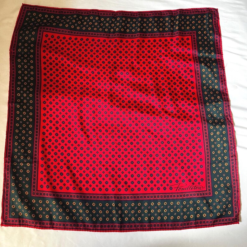 Pendleton Silk Scarf Red Green Geometric Square Scarf 23x23 image 2
