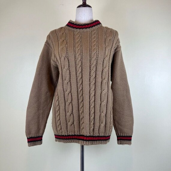 Vintage Atkinson Cable Knit Sweater Crew Neck Tan… - image 1