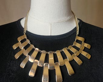 Gold Statement Bib Necklace Chunky Fringe Bold 90s Liz Claiborne
