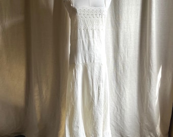 Antique 1920s White Cotton Eyelet Slip Dress Nightgown Small