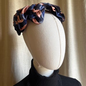 Vintage Woven Velvet Ribbon Halo Hat Pink Blue Navy‎ Cocktail Fascinator Vintage Woven Velvet Ribbon Halo Hat Pink Blue Navy Cocktail  main image 4