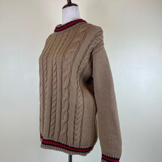 Vintage Atkinson Cable Knit Sweater Crew Neck Tan… - image 9