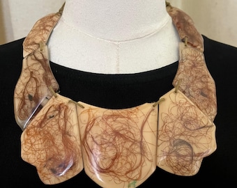 Statement Resin Necklace Embedded Fiber Sculptural Collar Chunky Artisan