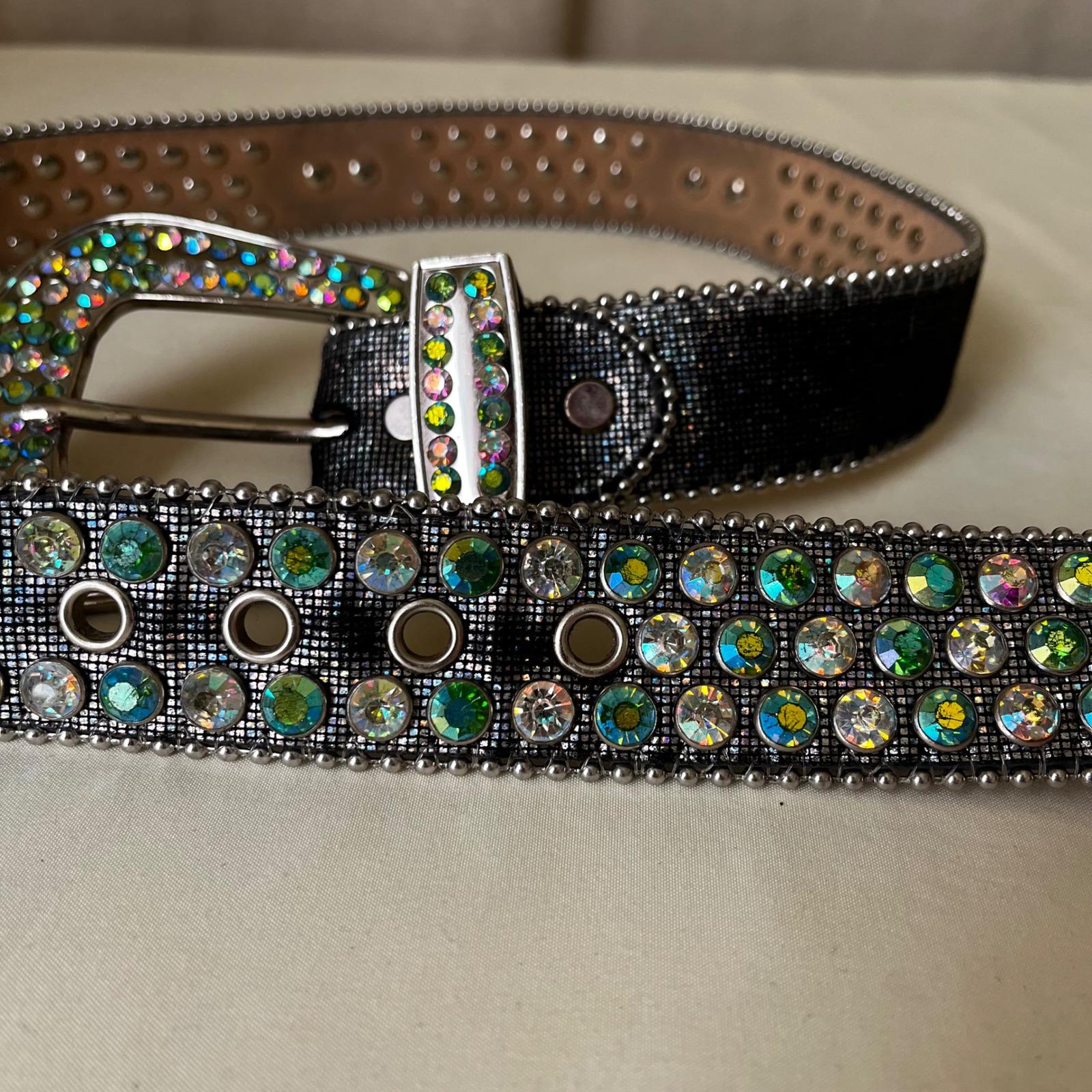 Majestik Rhinestone Skull Belt Y2K‎ Crystal Studded Heavy Leather Sz S 28-32 Majestik Rhinestone Skull Belt Y2K Crystal Studded Heavy  main image 4
