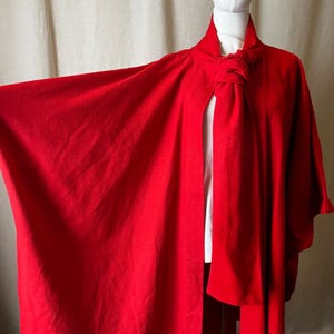 Vintage Handmade Red Wool Cape Coat Dramatic Draped Scarf Collar Art to Wear