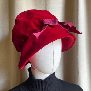 Vintage Red Velvet Tilt Hat Wide Brim Cocktail Hat Dramatic Statement Hat Vintage Velvet Half Hat, Vintage Tilt Hat, Vintage Hat  main image 3
