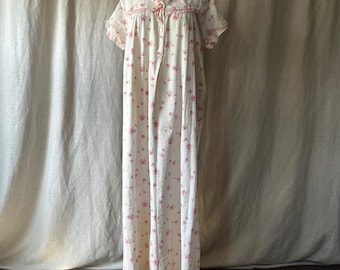 Camisón vintage de seersucker con estampado floral, estilo cottagecore, rosa, largo, talla M/L