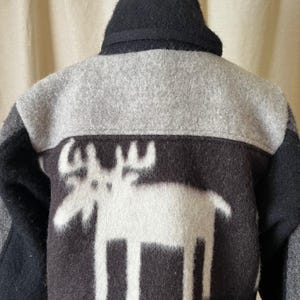 Vintage Norwegian Handwoven Wool Jacket Gray Black Moose Pattern Nordic Coat L image 6
