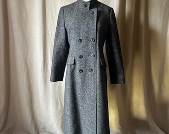 Vintage Bromleigh Gray Wool Double Breasted Military Coat USA XS/S