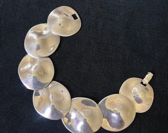 Vintage Silver Disc Link Bracelet Modernist Chunky Statement 7"
