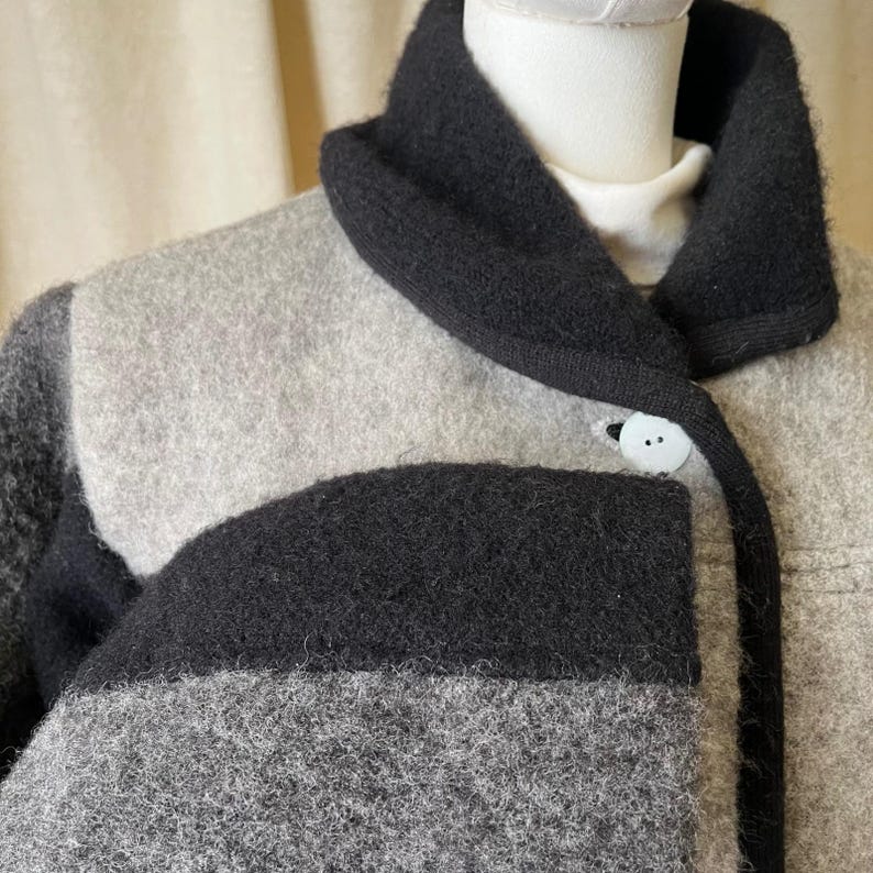 Vintage Norwegian Handwoven Wool Jacket Gray Black Moose Pattern Nordic Coat L image 11