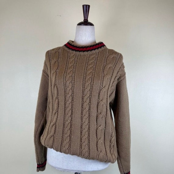 Vintage Atkinson Cable Knit Sweater Crew Neck Tan… - image 8