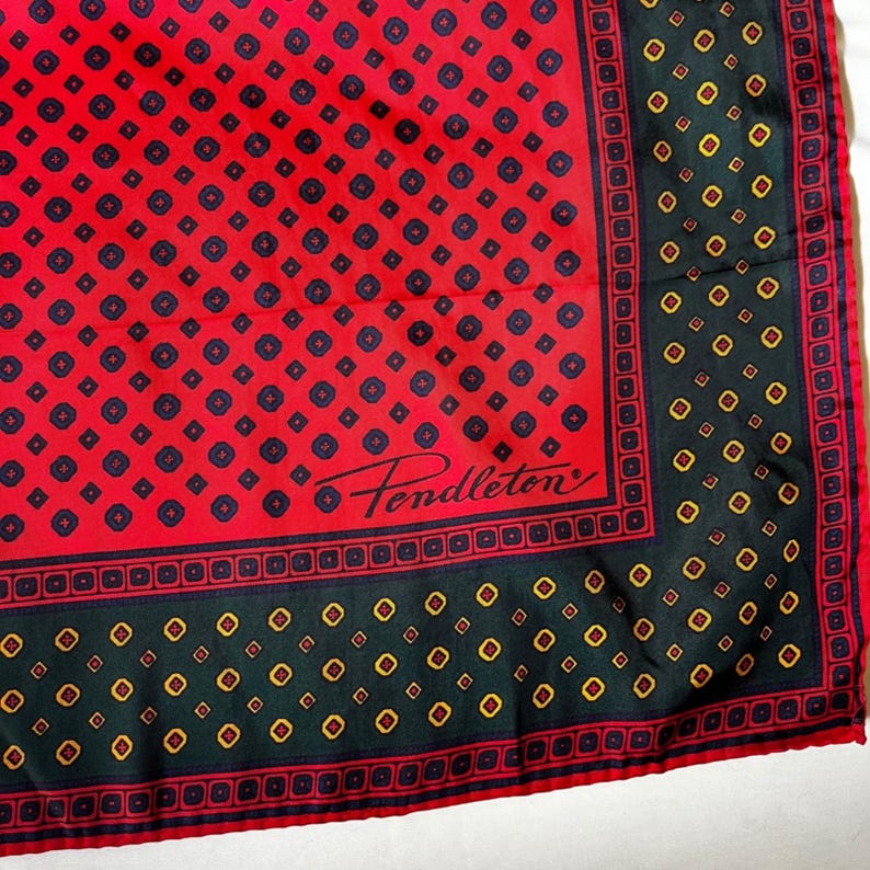 Pendleton Silk Scarf Red Green Geometric Square Scarf 23x23 image 3