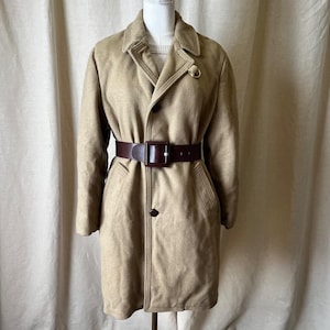 Abrigo vintage Great Western de lana color camel con forro de borgoña, años 50-60, talla mediana de mujer