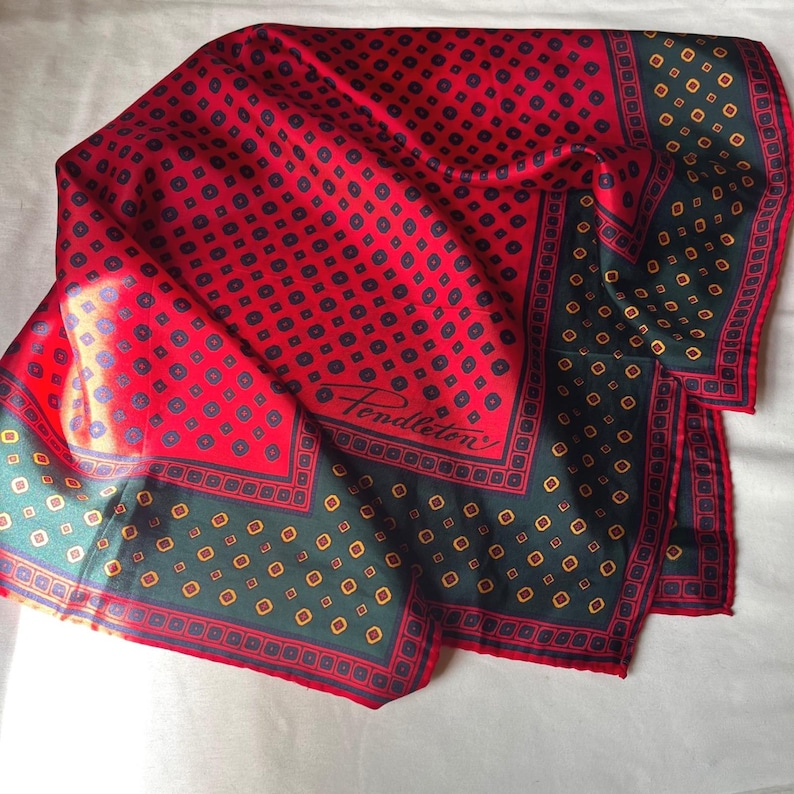 Pendleton Silk Scarf Red Green Geometric Square Scarf 23x23 image 5