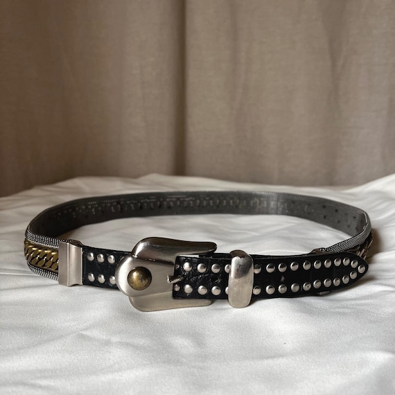 Nanni Italy Studded Leather Chain Mesh Belt Black Silver  display picture 1