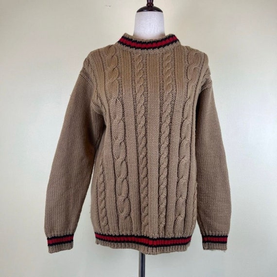 Vintage Atkinson Cable Knit Sweater Crew Neck Tan… - image 10