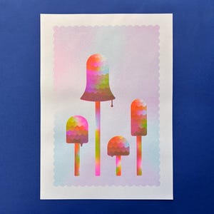 Shaggy Inkcap Mushroom Riso Print