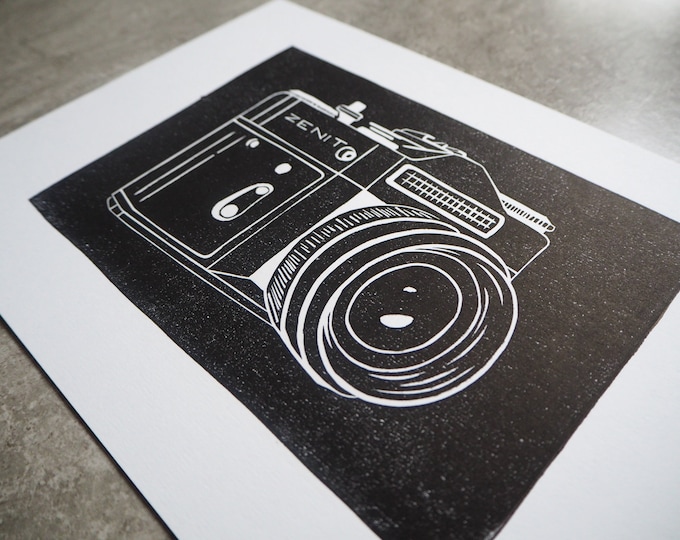 Zenit Camera Lino Print