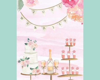 Cute Wedding Card, Married Couple, Just Married Card, Congratulations, Wedding Cake, Bride and Groom, Bridal Shower Card, Mr and Mrs, Love