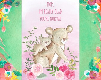 Mother's Day Card, Funny Mothers Day Card, Happy Mother's Day, Card For Mom, Best Mom, Mama Bear, Koala, Mommy and Me, Pun Card,Mother Love