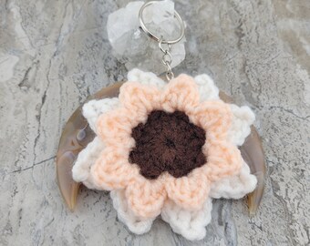 Portachiavi A Girasole All'uncinetto Fatto A Mano – Ciondolo Floreale Colorato, Leggero E Versatile, Per Borse E Chiavi, Regalo Per Donna E Ragazza