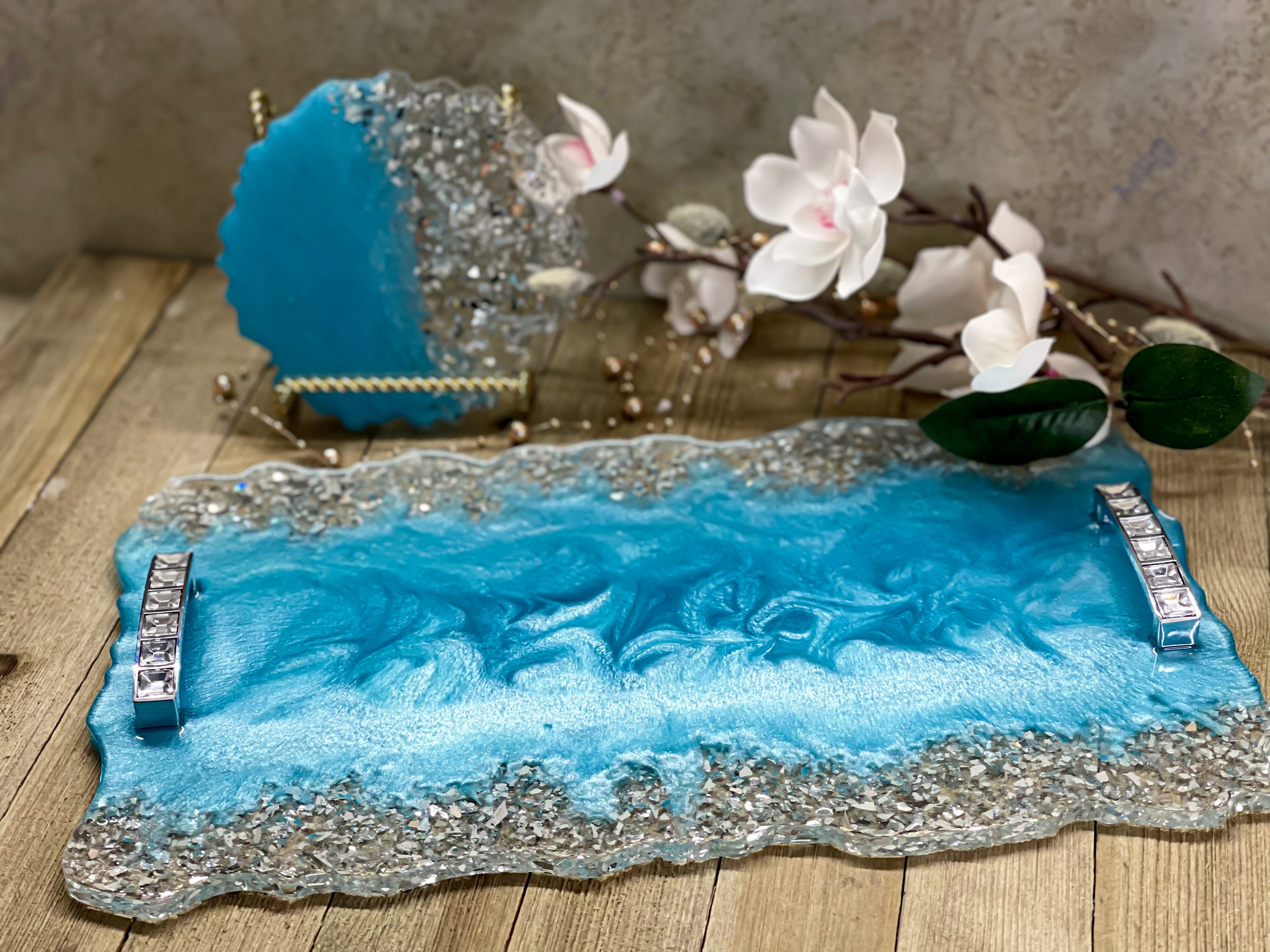 Handmade resin tray with handles Large serving tray with Etsy