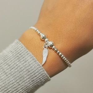 Silver Angel Wing Bracelet, Memorial Bracelet, Beaded Stacking Bracelets,  Bracelets For Women, Angel Wing Jewellery, Dainty Wing Bracelet