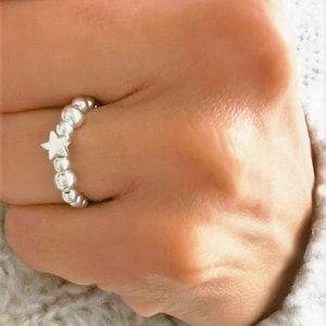 Anillo de estrella, anillo de plata esterlina, regalo para mujer, anillo para hija, regalo para amiga, dulce 16, regalo de cumpleaños número 18 para niñas, anillos apilables