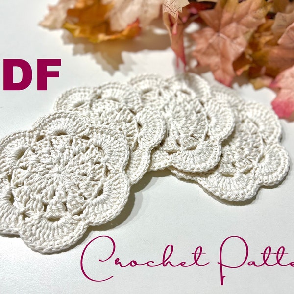 Fast, Fun & Easy! Floral Motif Crochet Coaster PDF Pattern