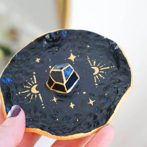 Moon stars celestial incense holder/ burner trinket jewellery dish speckled| celestial stars, gold crescent, moon crater| custom monogram