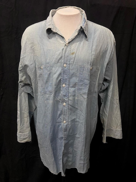 Vintage shirt, 1940s work shirt, 1940s chambray shirt… - Gem Vintage shirt, 1940s work shirt, 1940s chambray shirt… - Gem