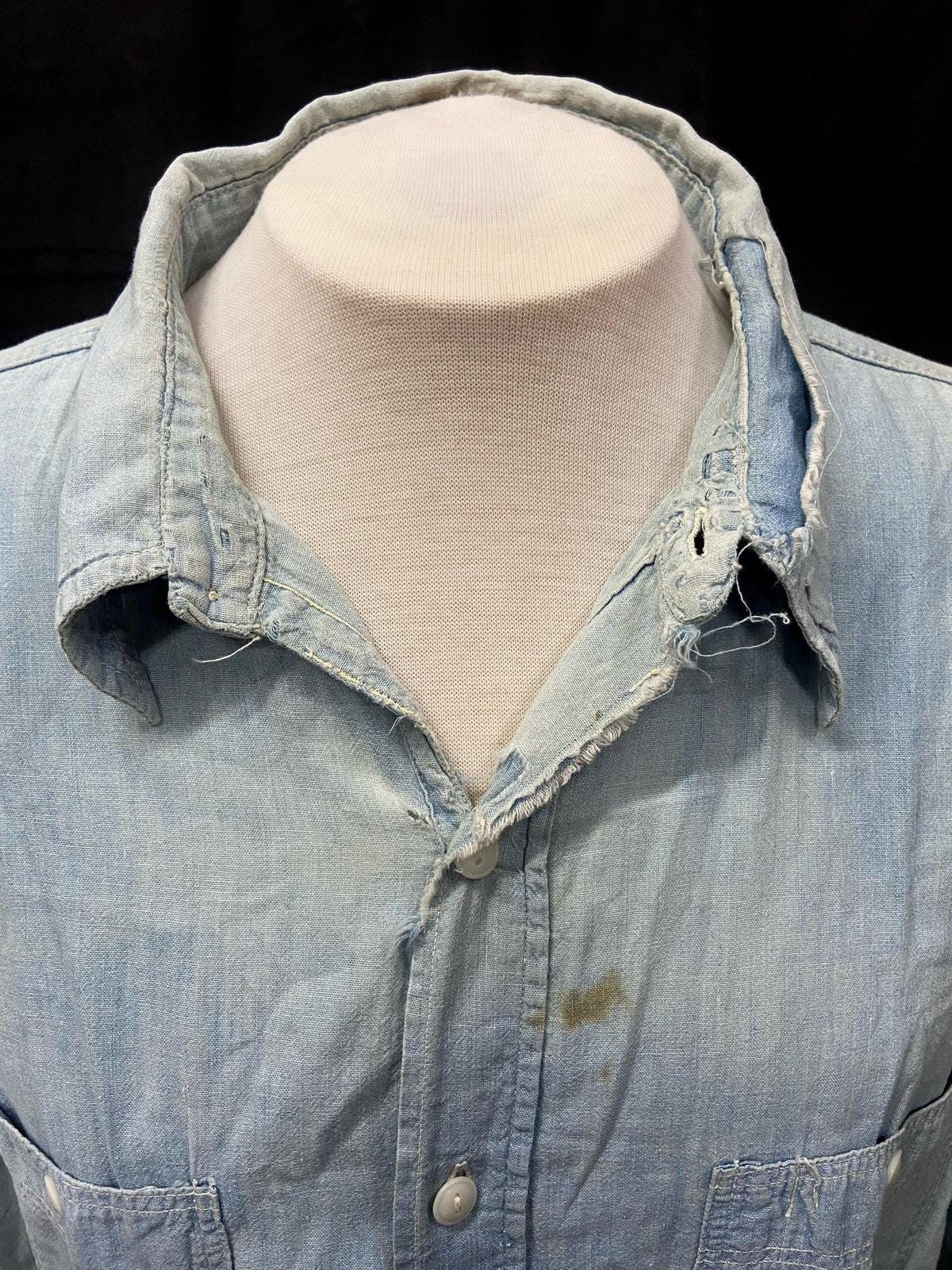 40s〜50s Bluechambrayworkshirt Vtg 40s 50s Mens Medium Sears Hercules Button Chambray Long