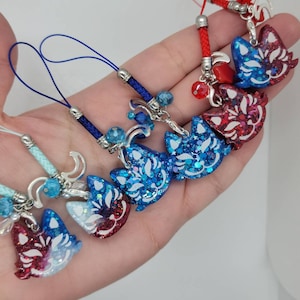 Red, White and Blue Kitsune handmade OOAK Resin Charm Very Cute Accessory image 1