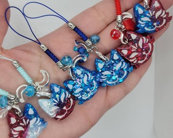 Red, White and Blue Kitsune handmade OOAK Resin Charm~ Very Cute Accessory