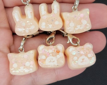 Peach Kawaii Animal charm ~ handmade OOAK Resin accessory ~ Very Cute Accessory