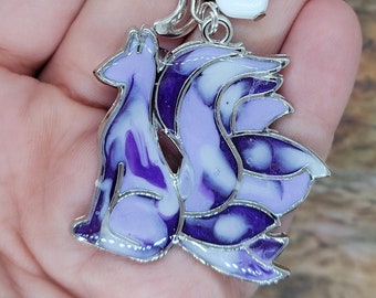 Light and Dark Purple Kitsune ~ handmade OOAK Resin Keychain ~ Very Cute Accessory