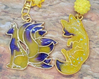 Yellow and Purple Kitsune ~ handmade OOAK Resin Keychain ~ Very Cute Accessory