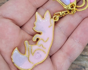 Pink and purple Kitsune ~ handmade OOAK Resin Keychain ~ Very Cute Accessory