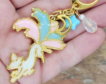 5 Tail Pastel Kitsune ~ handmade OOAK Resin Keychain ~ Very Cute Accessory