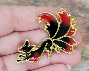 Black and red Kitsune ~ handmade OOAK Resin Keychain ~ Very Cute Accessory
