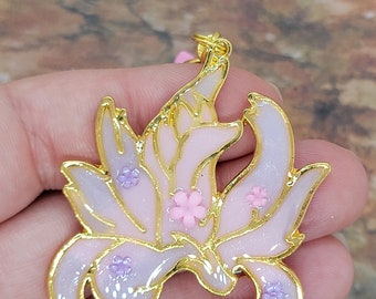 Flower Kitsune ~ handmade OOAK Resin Keychain ~ Very Cute Accessory