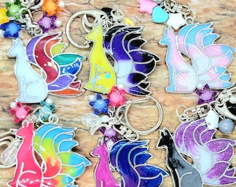 Rainbow Pride Kitsune ~ handmade OOAK Resin Keychain ~ Very Cute Accessory