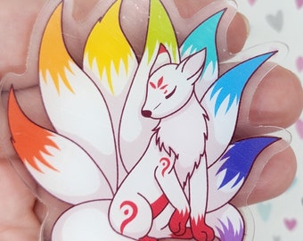 Rainbow Kitsune ~ acrylic keychain ~ Super cute accessory