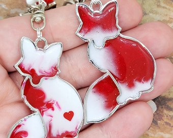 Valentines Day Kitsune  ~ handmade OOAK Resin Keychain ~ Very Cute Accessory