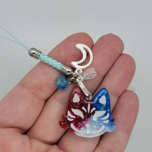 Red, White and Blue Kitsune handmade OOAK Resin Charm Very Cute Accessory B