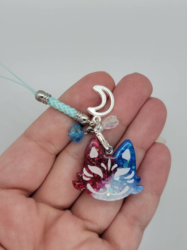 Red, White and Blue Kitsune handmade OOAK Resin Charm Very Cute Accessory B