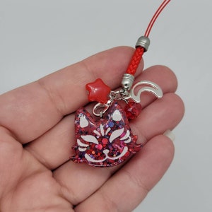 Red, White and Blue Kitsune handmade OOAK Resin Charm Very Cute Accessory C